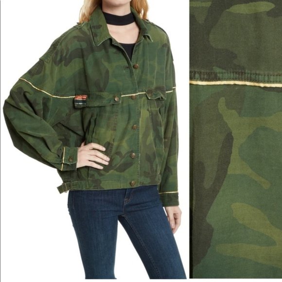 Free People Slouchy Military Oversized Camo Jacket